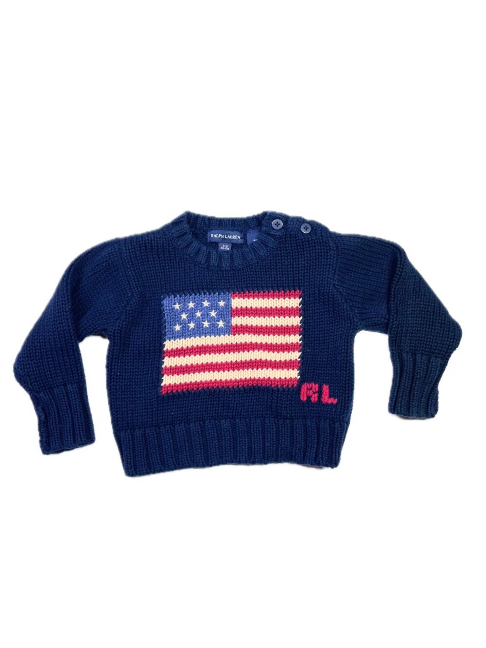 Ralph Lauren Baby Size 3m-12m S/M Navy Blue Sweater American Flag